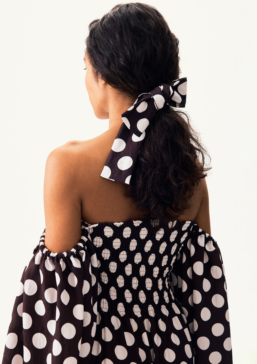 Atlanta Dress with Hair Ribbon in Black and white polka dot
