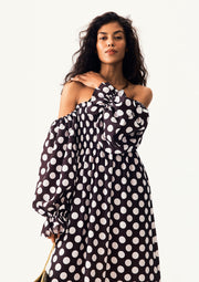Atlanta Dress with Hair Ribbon in Black and white polka dot