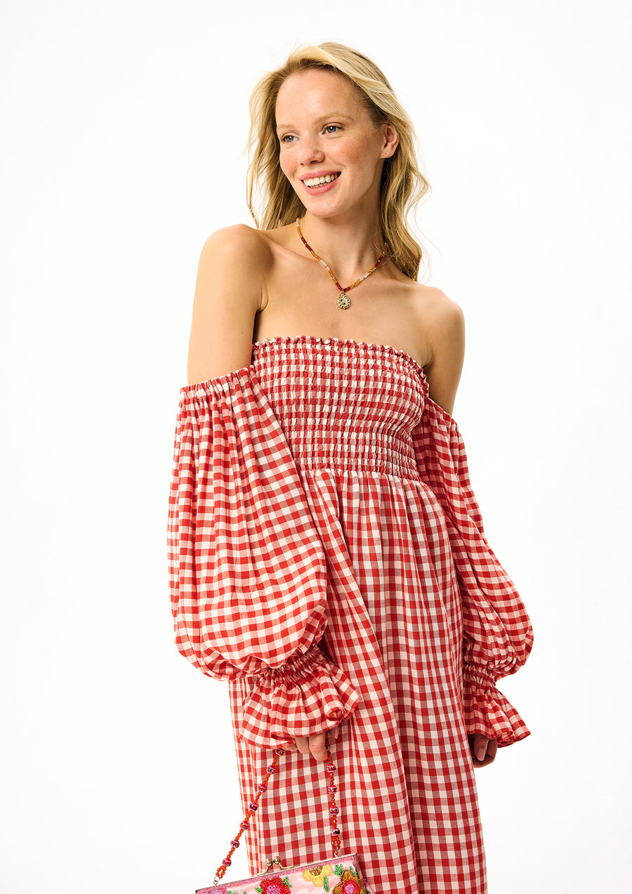 Atlanta Linen Dress in Red Vichy