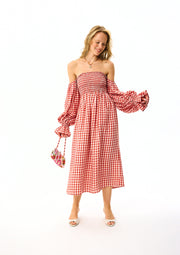 Atlanta Linen Dress in Red Vichy