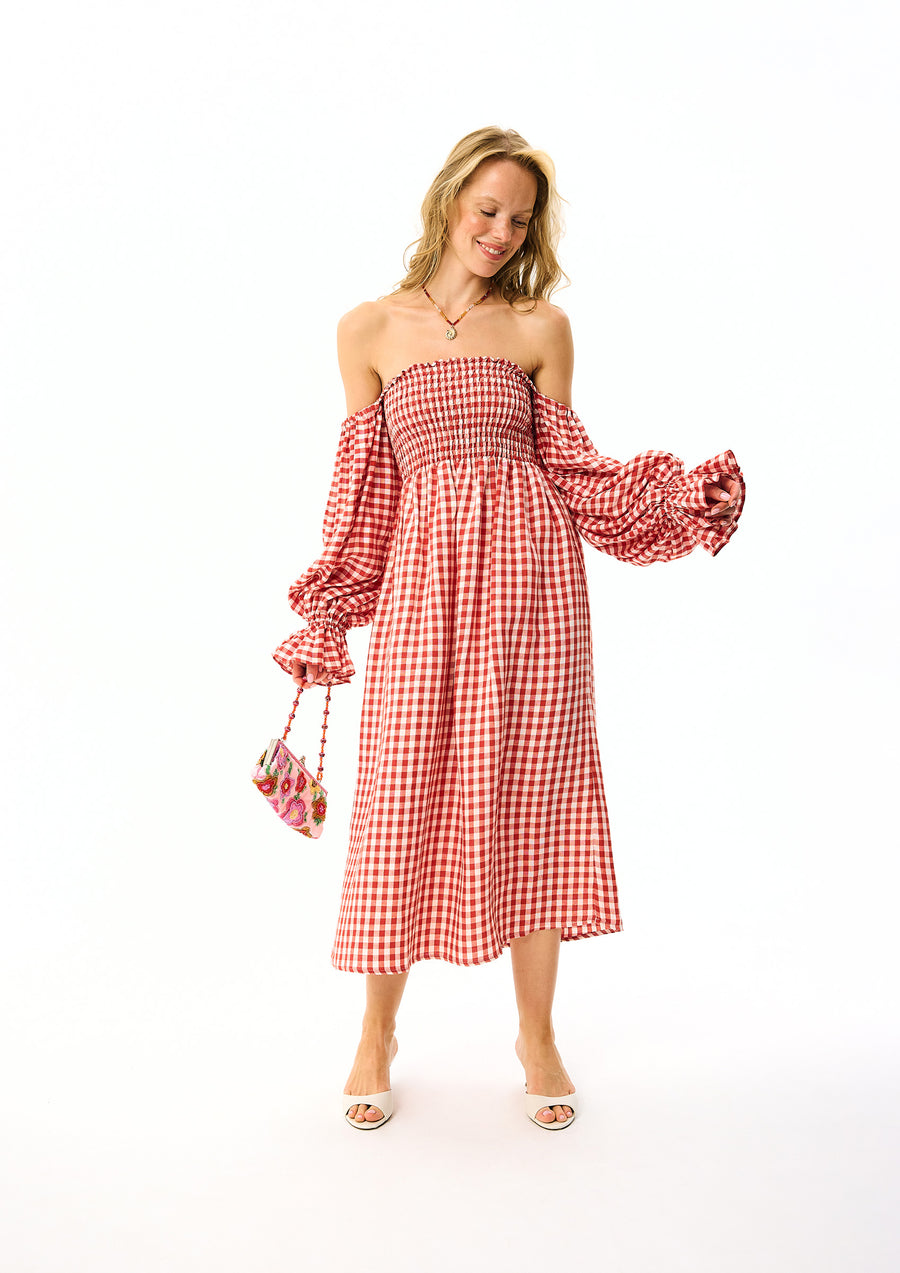 Atlanta Linen Dress in Red Vichy