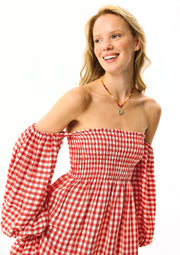 Atlanta Linen Dress in Red Vichy