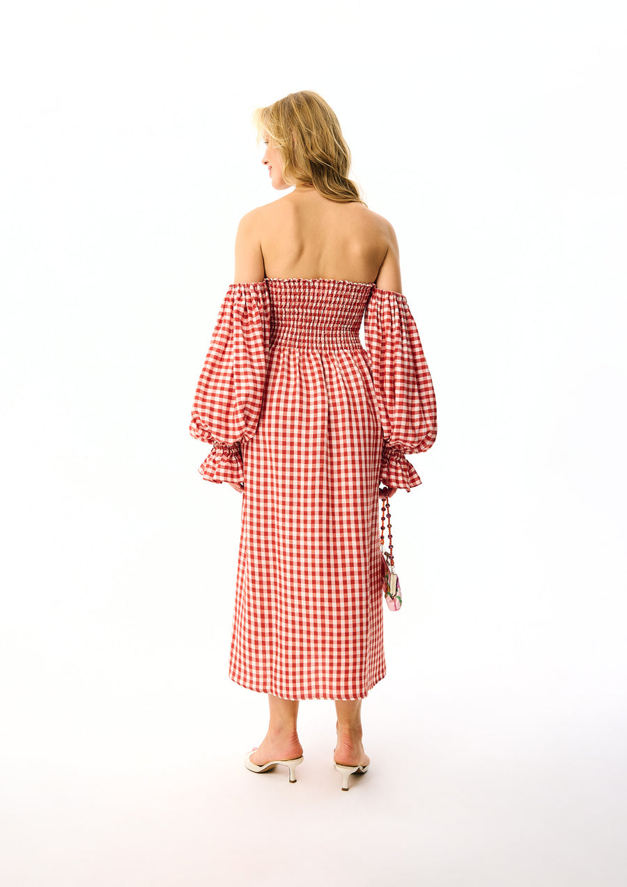 Atlanta Linen Dress in Red Vichy