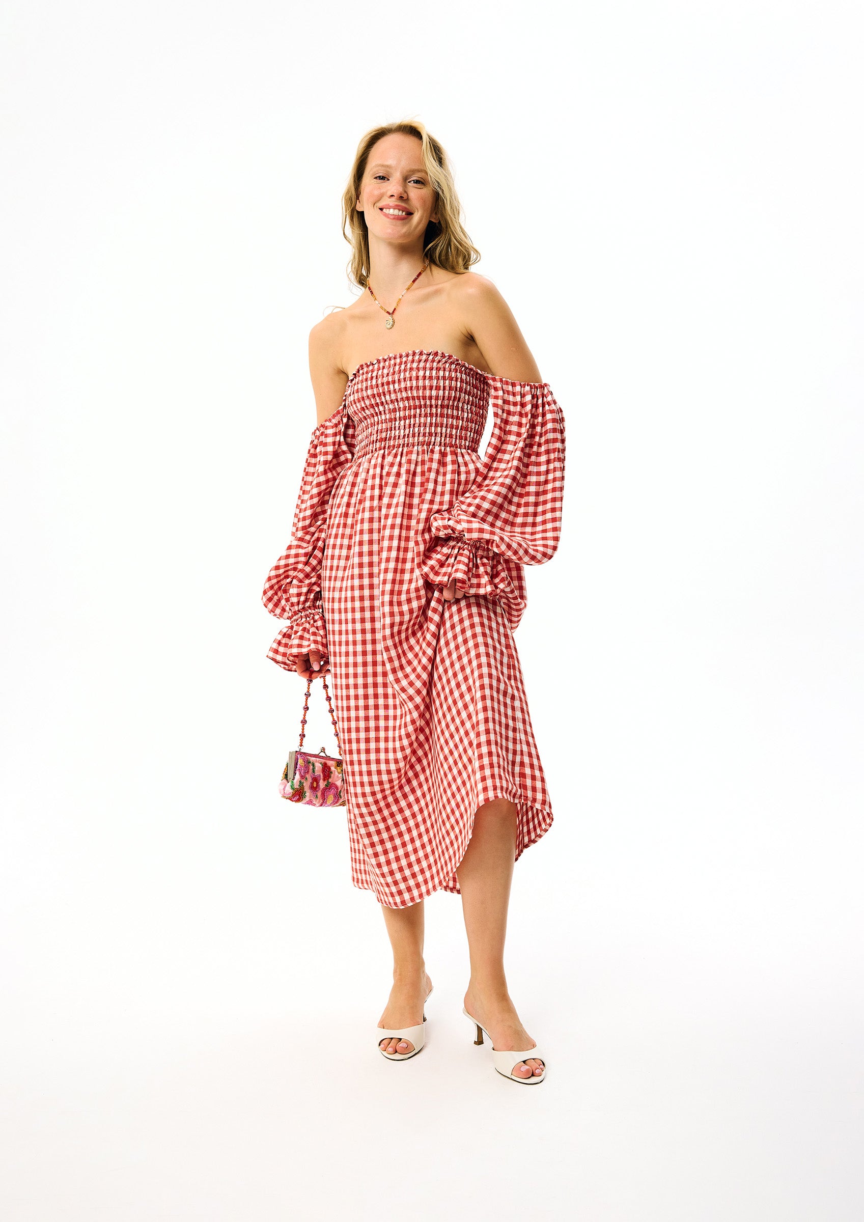 Atlanta Linen Dress in Red Vichy