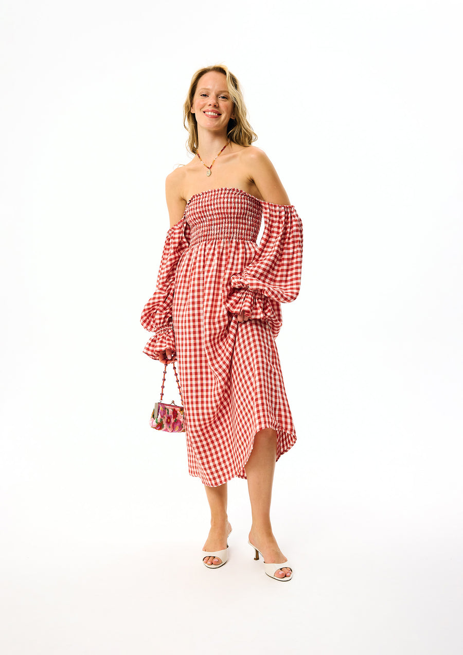 Atlanta Linen Dress in Red Vichy