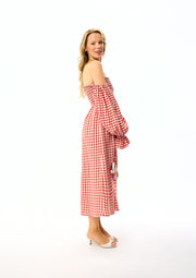 Atlanta Linen Dress in Red Vichy
