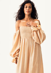 Atlanta Linen Dress with Hair Ribbon in Beige