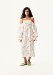 Atlanta Linen Dress with Hair Ribbon in Strawberries