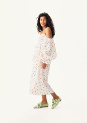 Atlanta Linen Dress with Hair Ribbon in Strawberries