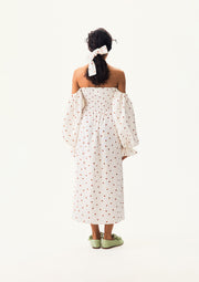 Atlanta Linen Dress with Hair Ribbon in Strawberries
