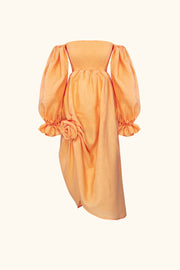 Atlanta Linen Dress with Rose Detail in Coral