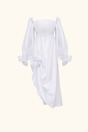 Atlanta Linen Dress with Rose Detail in White