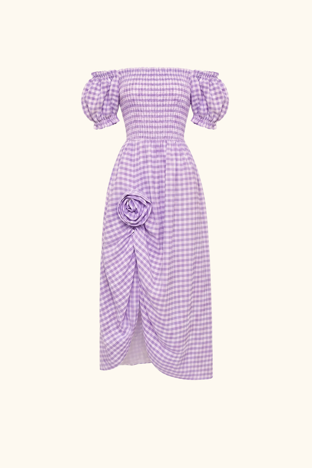Belle Linen Dress with Rose in Lavender vichy