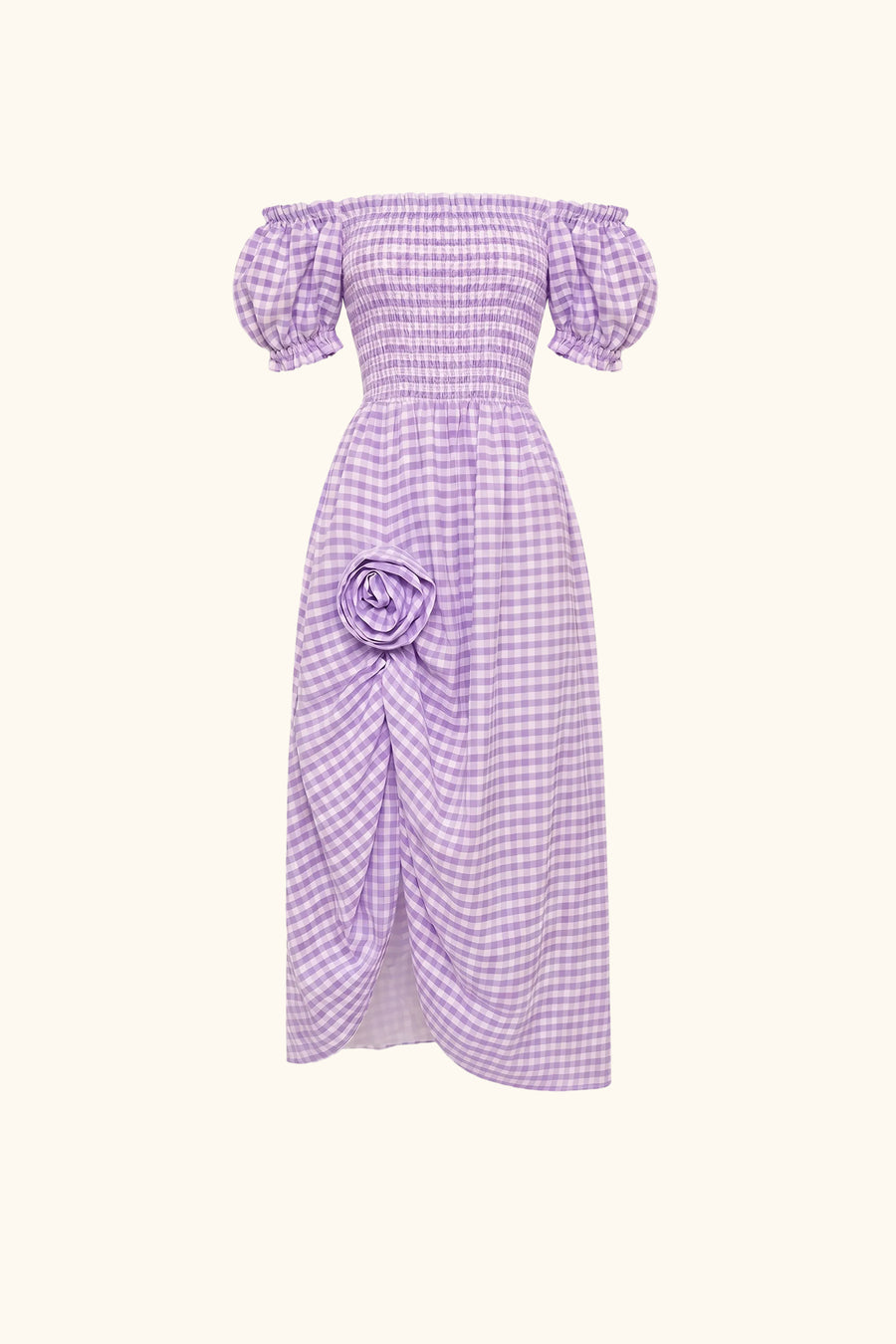 Belle Linen Dress with Rose in Lavender vichy