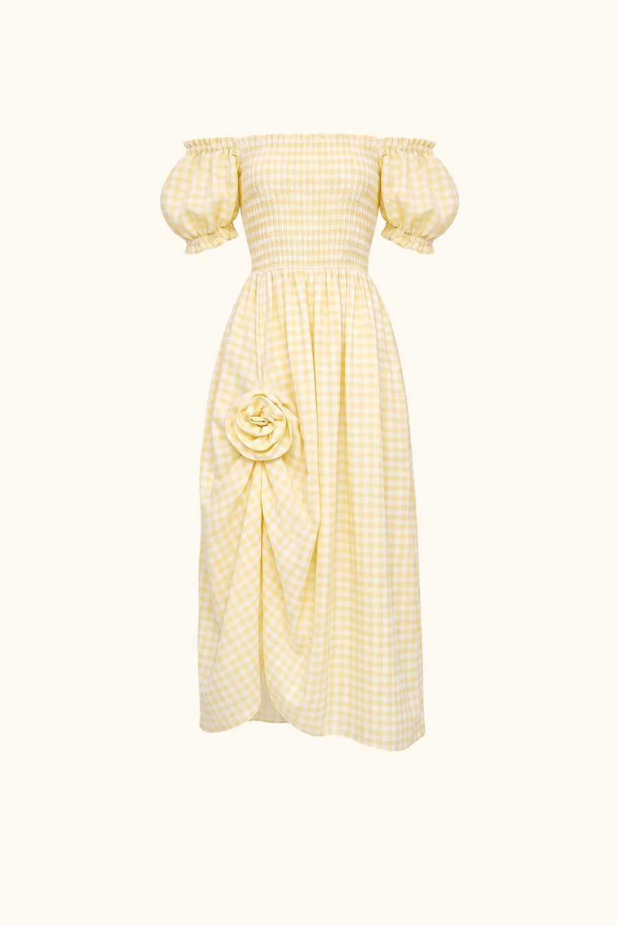 Belle Linen Dress with Rose in Yellow vichy