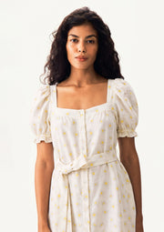 Brigitte Linen Midi Dress in Daisies