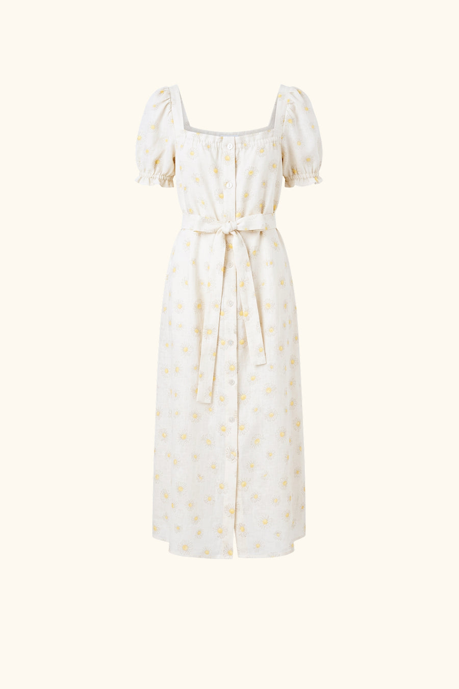Brigitte Linen Midi Dress in Daisies