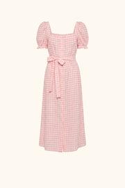 Brigitte Linen Midi Dress in Pink vichy
