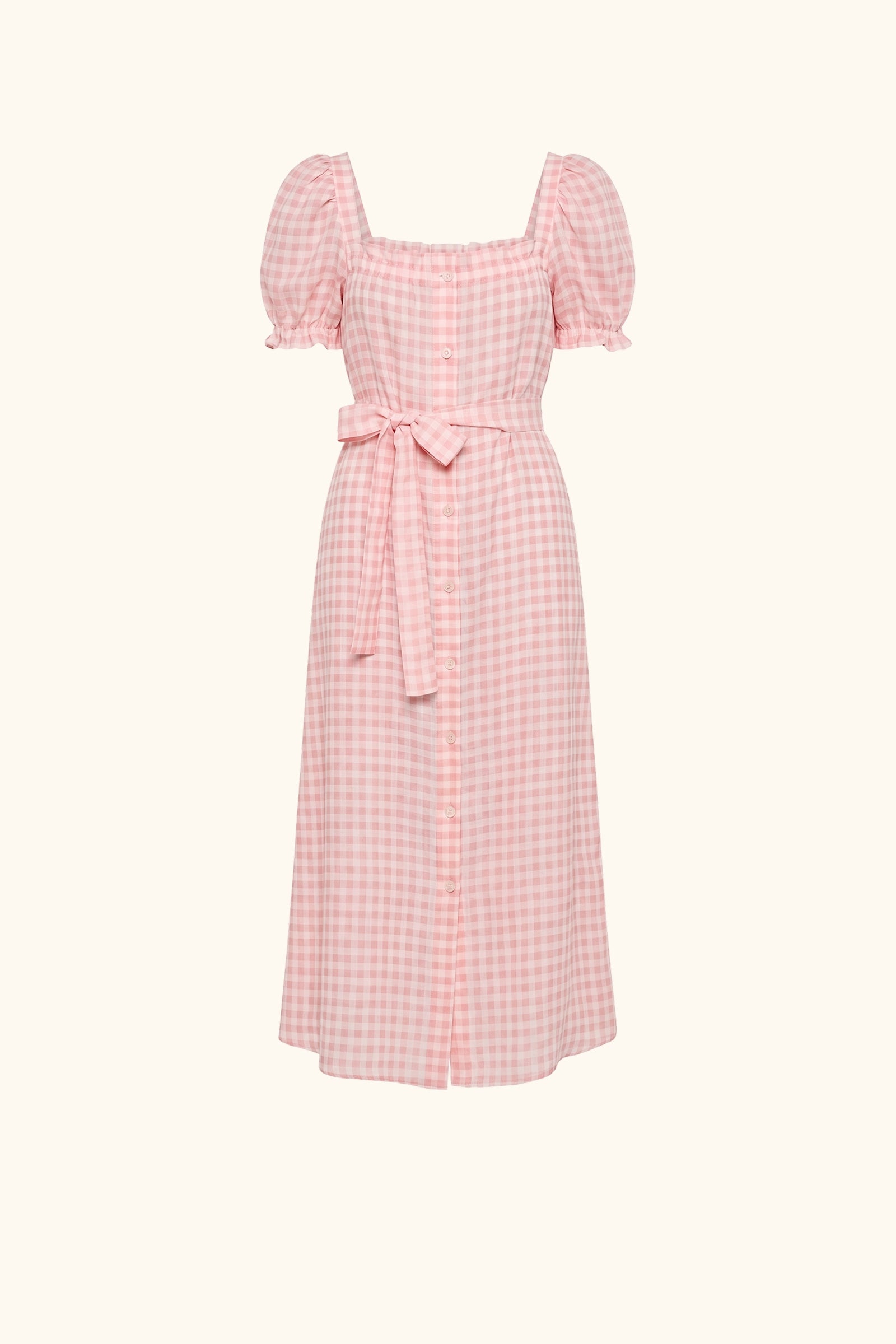 Brigitte Linen Midi Dress in Pink vichy