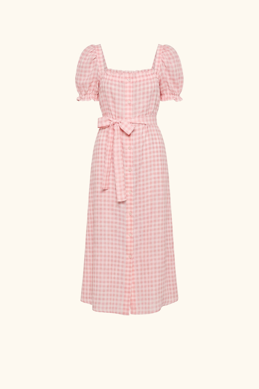 Brigitte Linen Midi Dress in Pink vichy