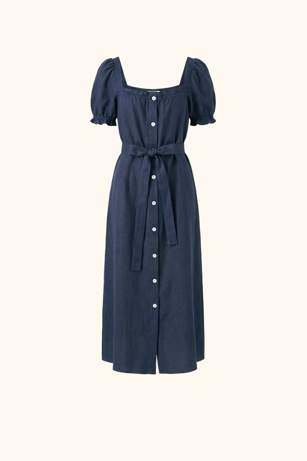 Brigitte Linen Midi Dress in Navy