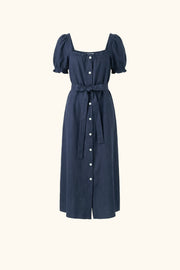 Brigitte Linen Midi Dress in Navy