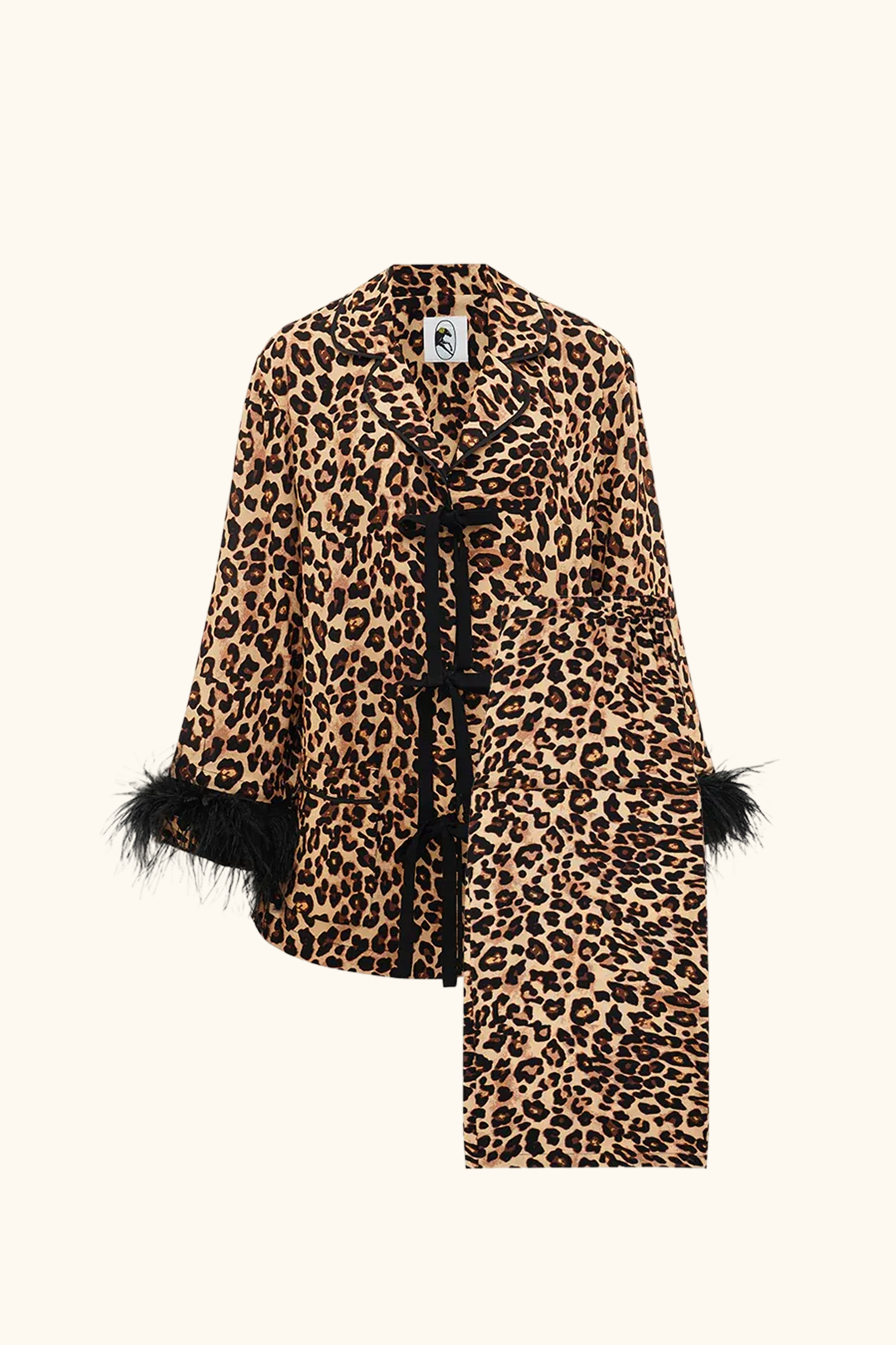 The Bow Pajamas Set with Detachable Feathers in Leopard