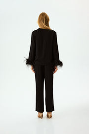 The Bow Pajama Set with Detachable Feathers in Black