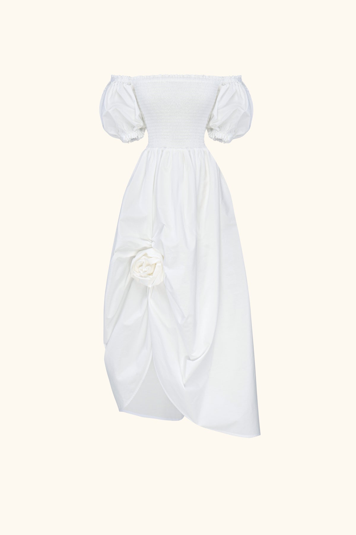 Belle Cotton Dress with Rose Detail in White