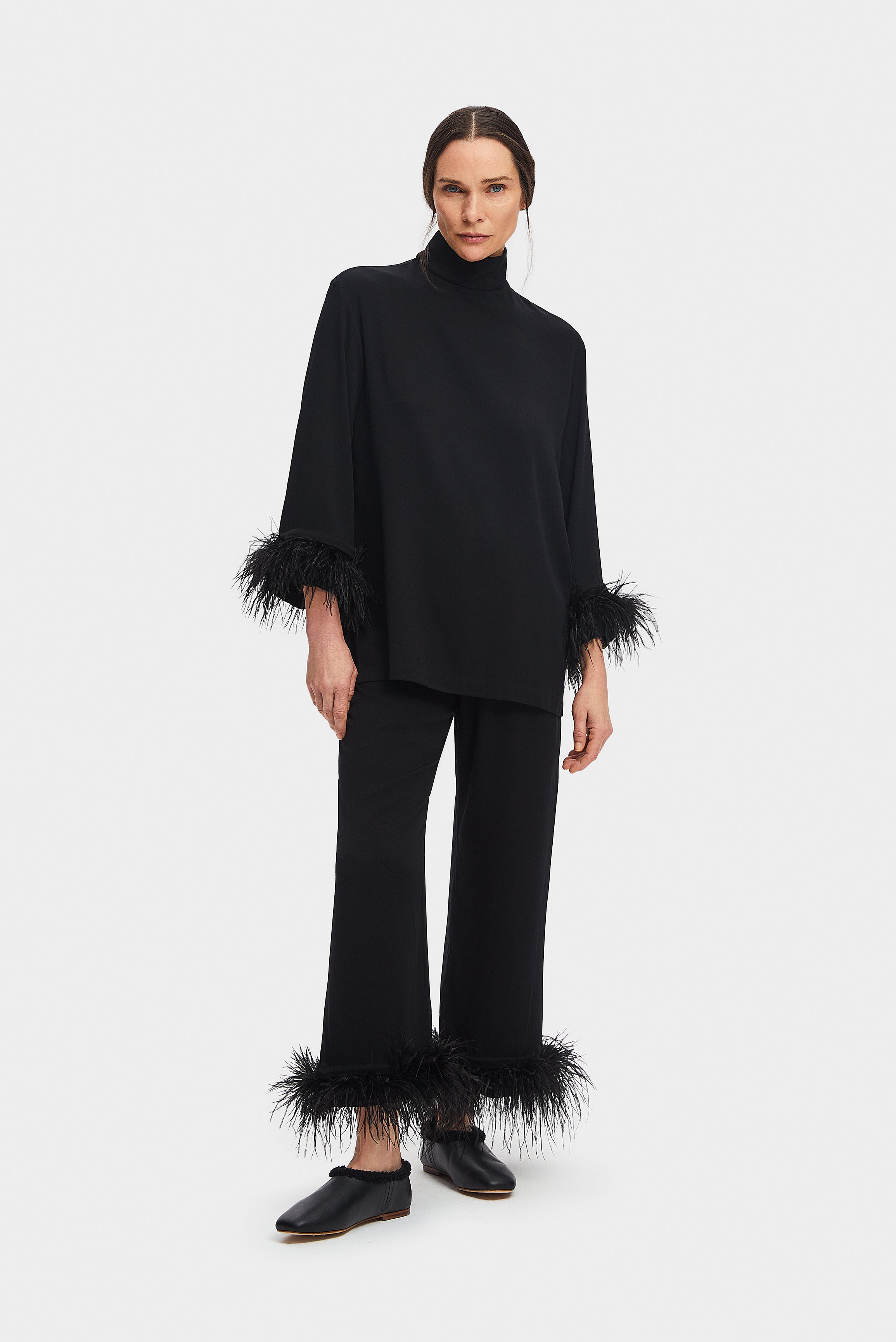 Women s Black Tie Pajama with Feathers in Black SLEEPER Sleeper