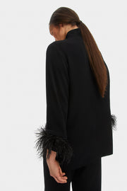 Black Tie Pajama with Detachable Feathers in Black