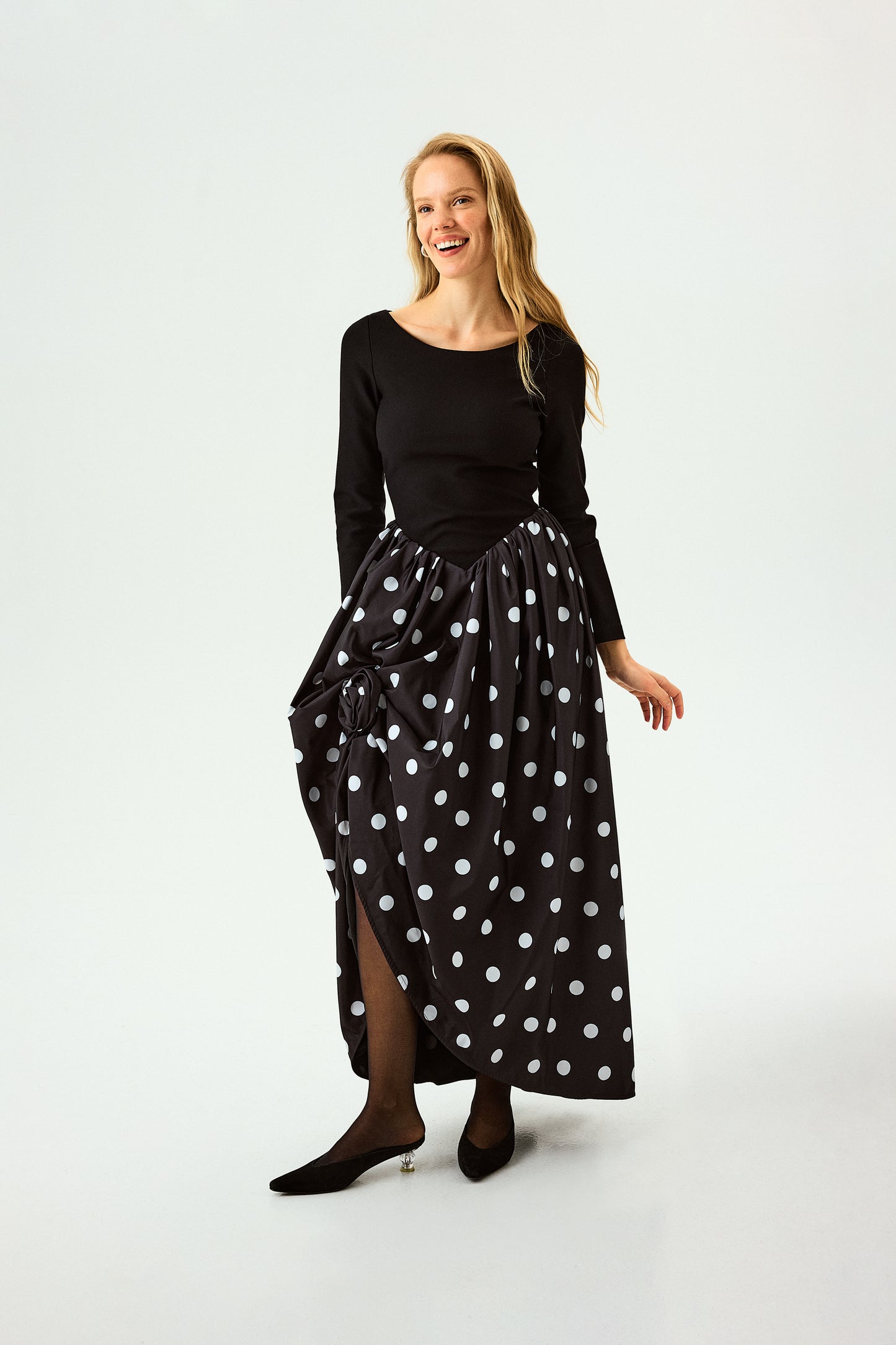 Aurora Maxi Dress in Black Polka Dot