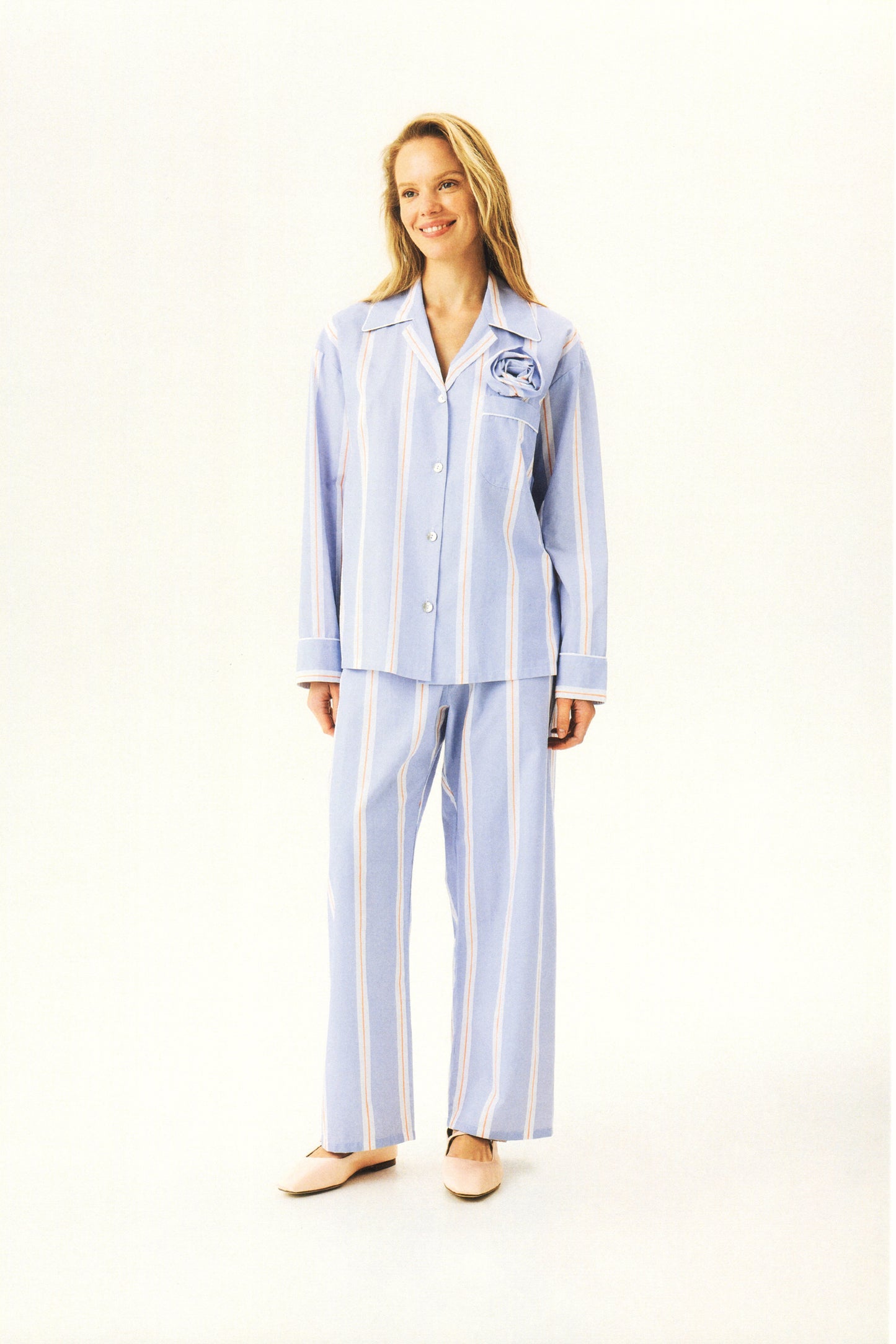 The Rose Cotton Pajama Set in Blue Stripes