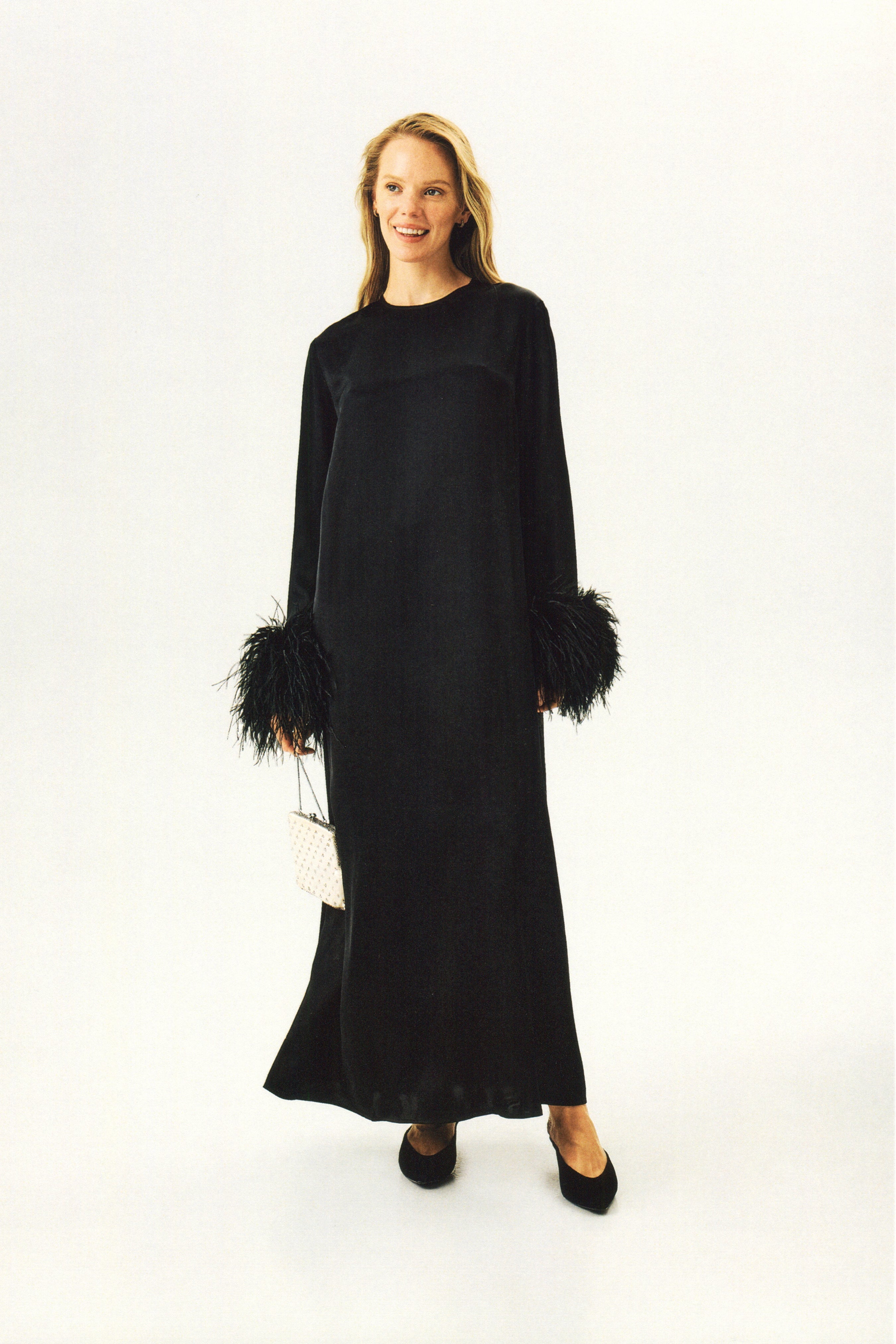 Black Suzi Maxi Dress with Detachable Feathers | SLEEPER – Sleeper