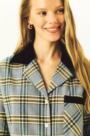 Checked Cotton-Flannel Set in Blue and Grey Checkered