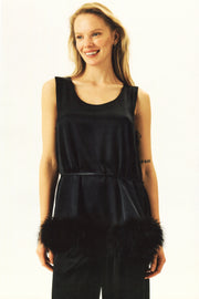 Bisou Bisou Top with Feathers in Black