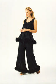 Bisou Bisou Pants with Feathers in Black