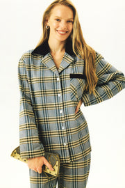 Checked Cotton-Flannel Set in Blue and Grey Checkered