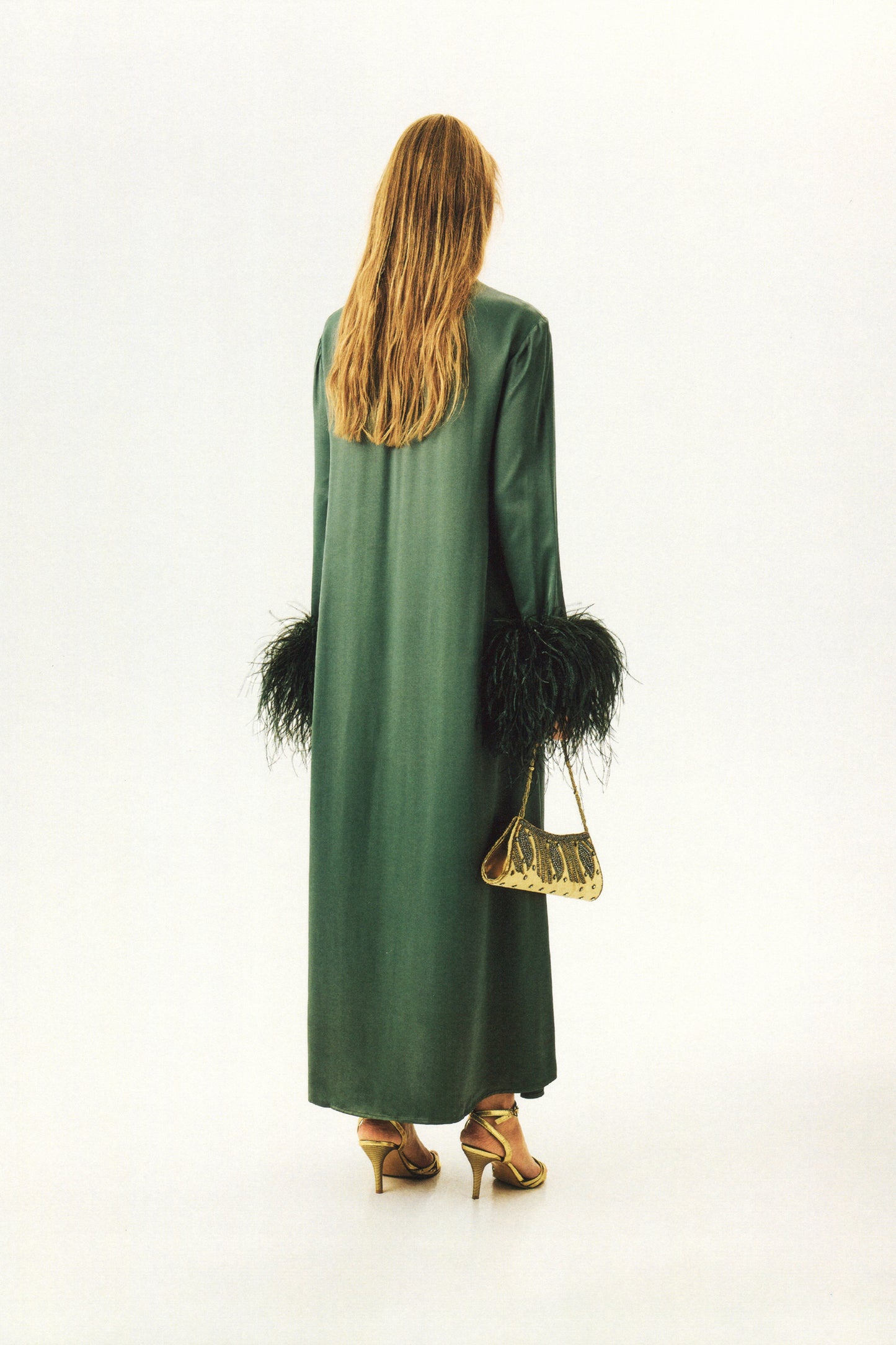 Suzi Maxi Dress with Detachable Feathers in Green