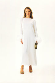 Suzi Maxi Dress With Detachable Feathers in White