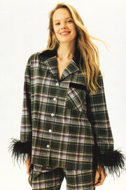 Checked Cotton-Flannel Set with Detachable Feathers in Jade