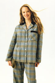 Checked Cotton-Flannel Set in Blue and Grey Checkered