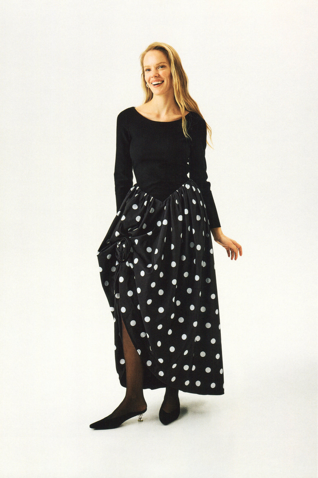 Aurora Maxi Dress in Black Polka Dot