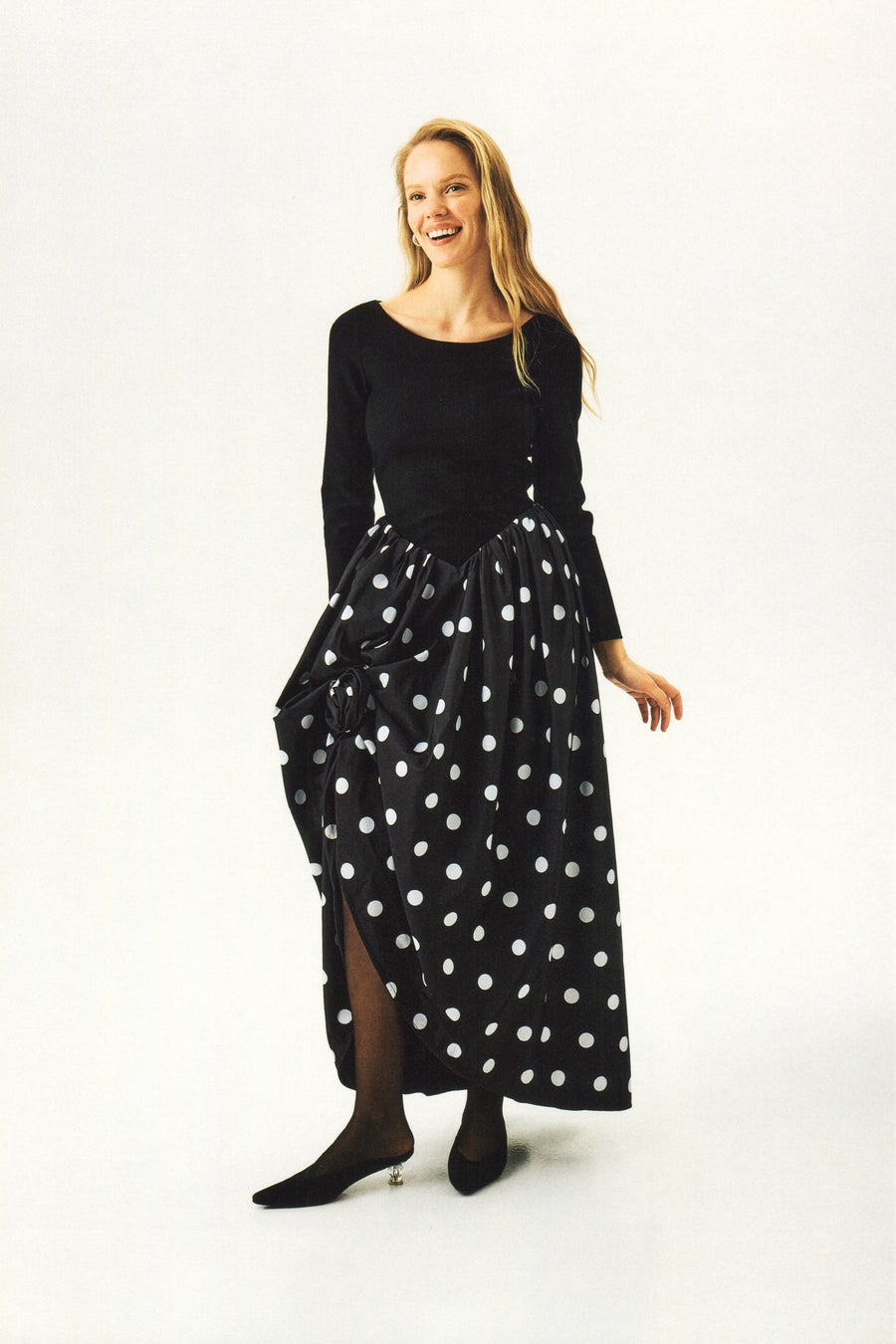 Aurora Maxi Dress in Black Polka Dot