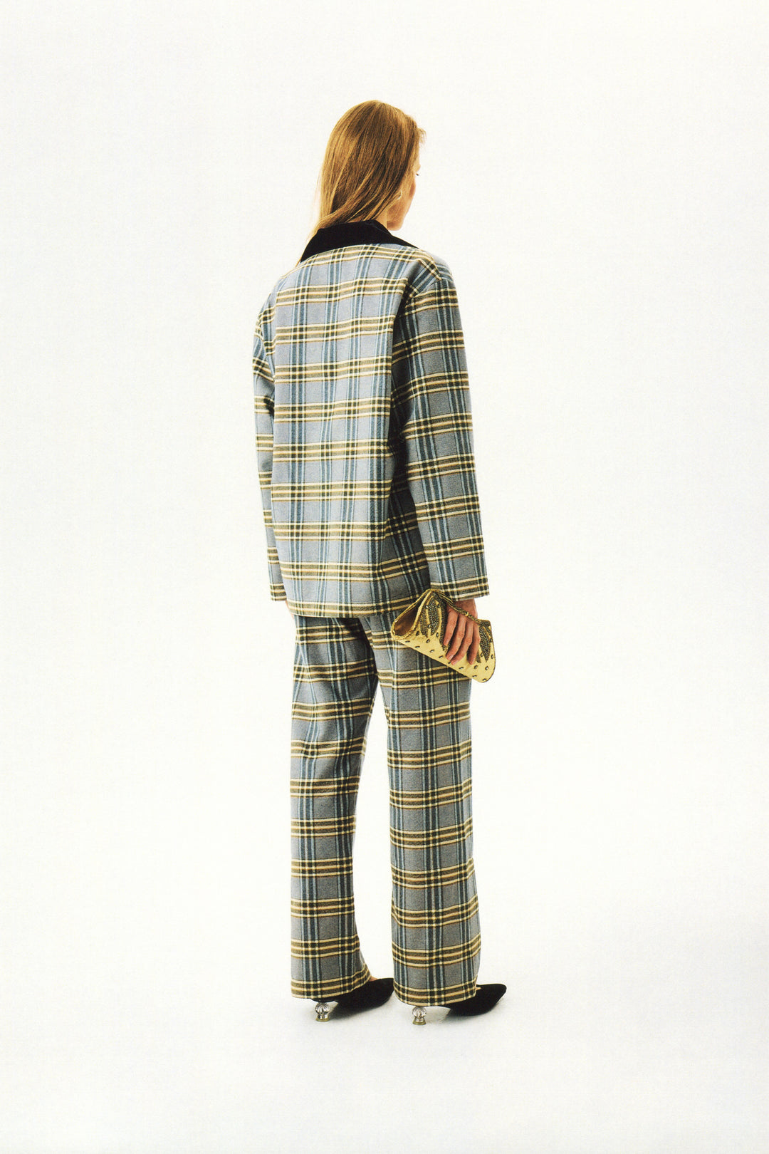 Checked Cotton-Flannel Set in Blue and Grey Checkered