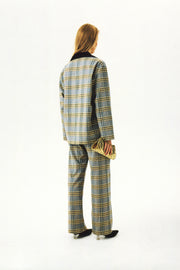 Checked Cotton-Flannel Set in Blue and Grey Checkered