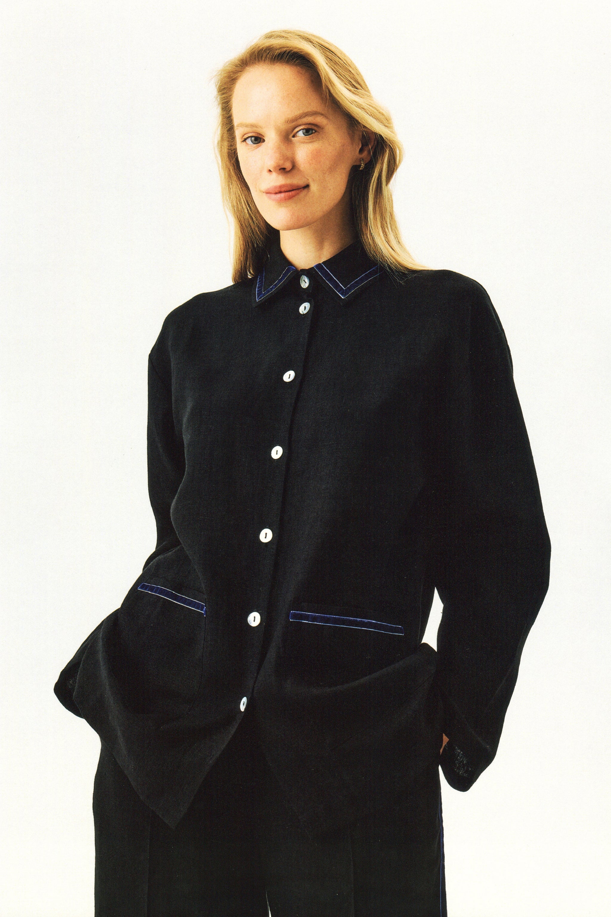 Paros Linen Unisex Pajama Shirt in Black