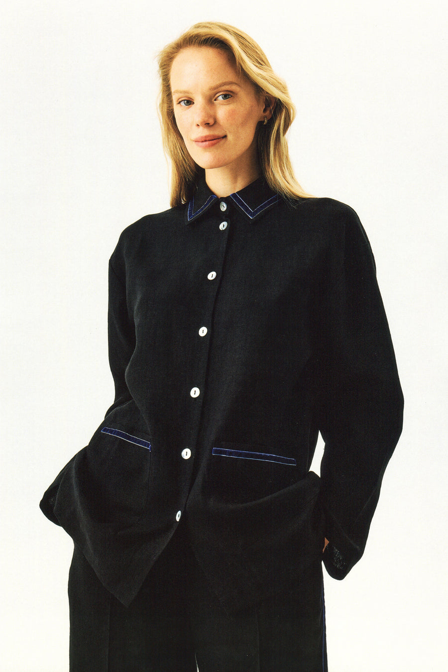 Paros Linen Unisex Pajama Shirt in Black