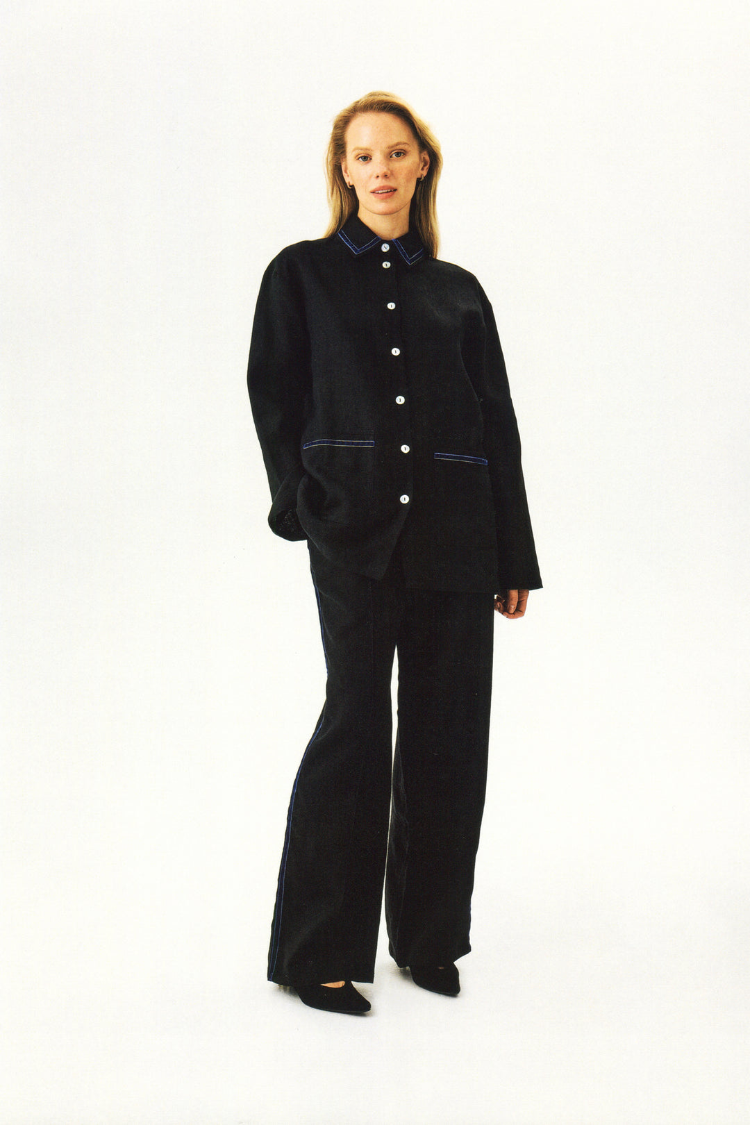 Paros Linen Unisex Pajama Shirt in Black