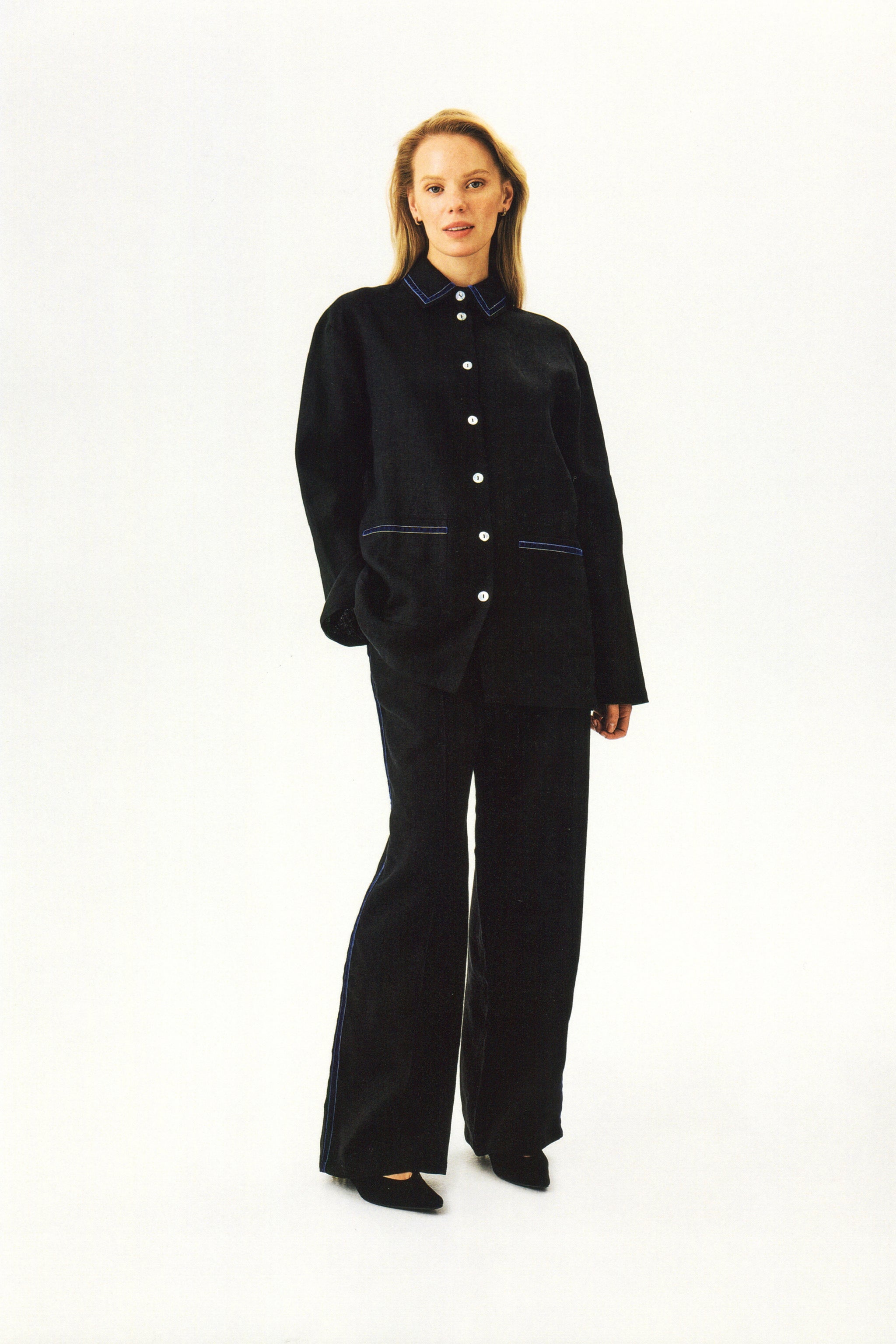 Paros Linen Unisex Pajama Shirt in Black